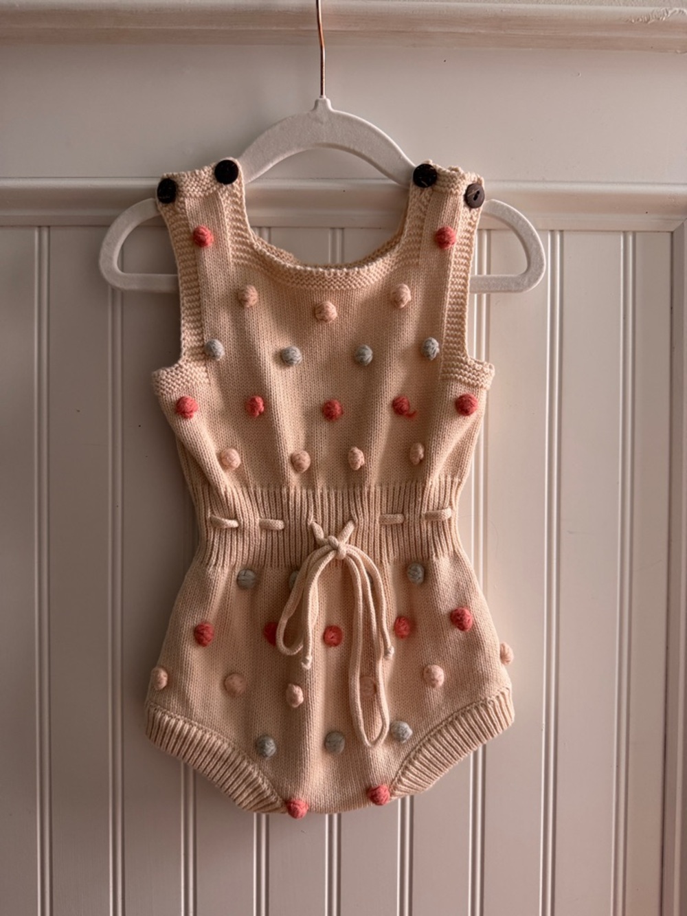 Cream Knit Pom Pom Baby One-Piece Bodysuit